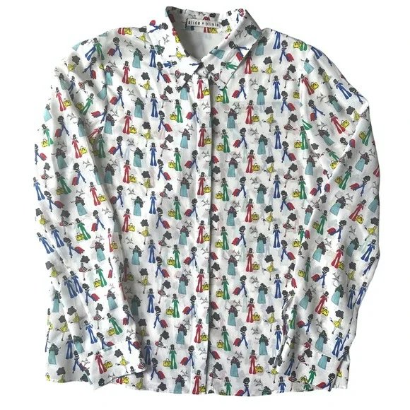 Alice + Olivia Willa Passport Stace Face Silk Top Size M - Picture 7 of 13